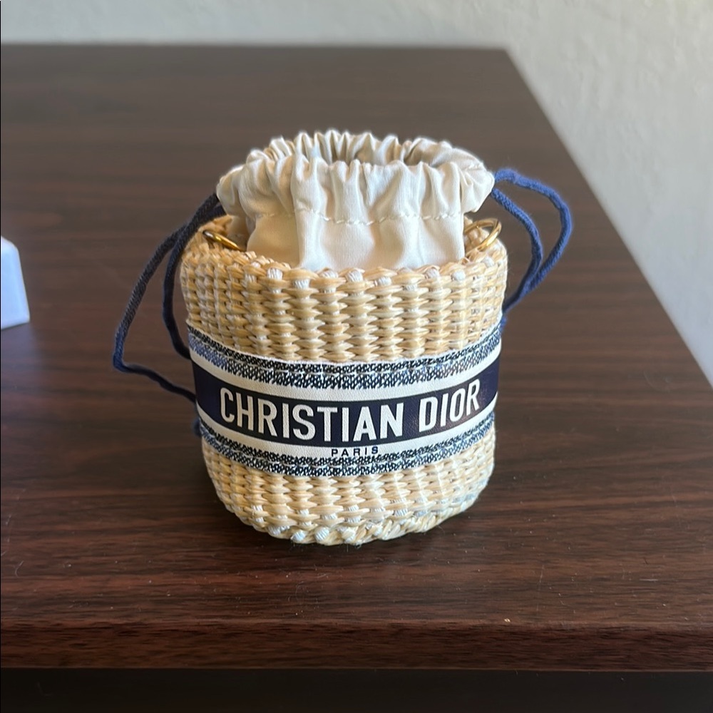 Christian Dior Raffia Woven Mini Bucket Bag